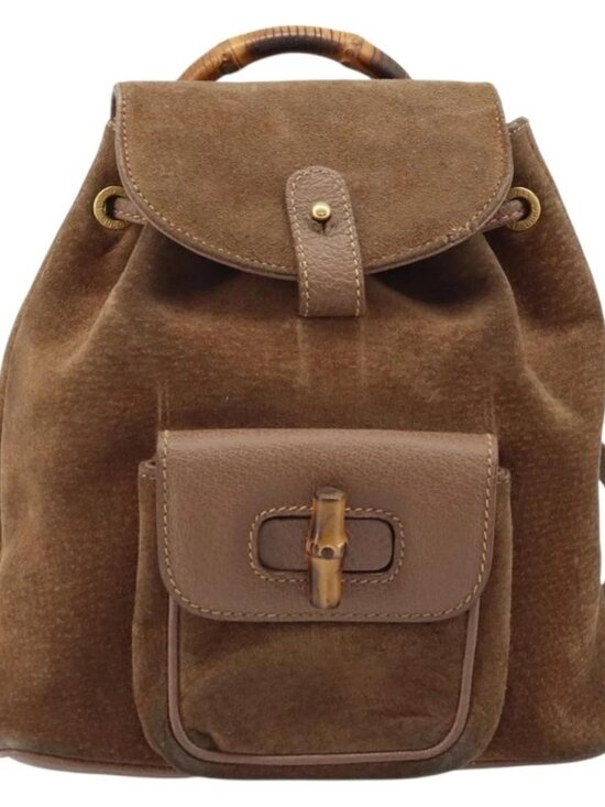 GUCCI Bamboo Backpack Suede Brown Gold 003 1705 0030 Auth AMZ377 main image 6